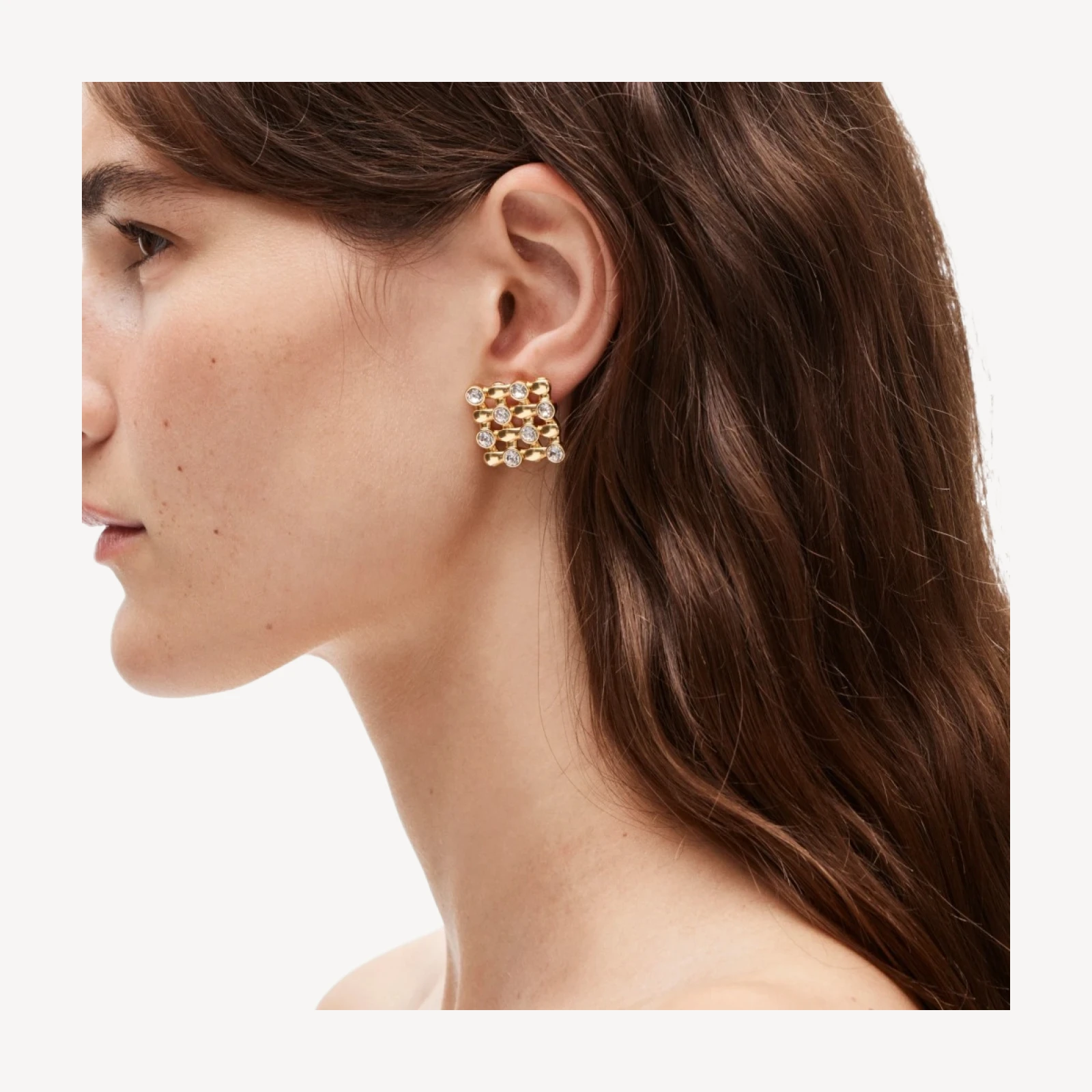Grid crystal stud earrings