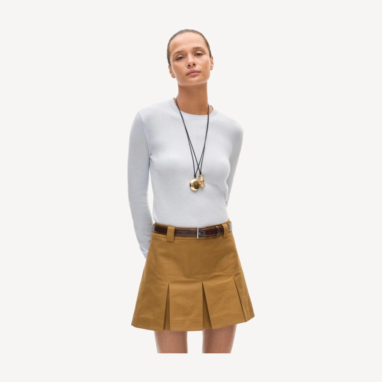 Pleated mini skirt in double poplin