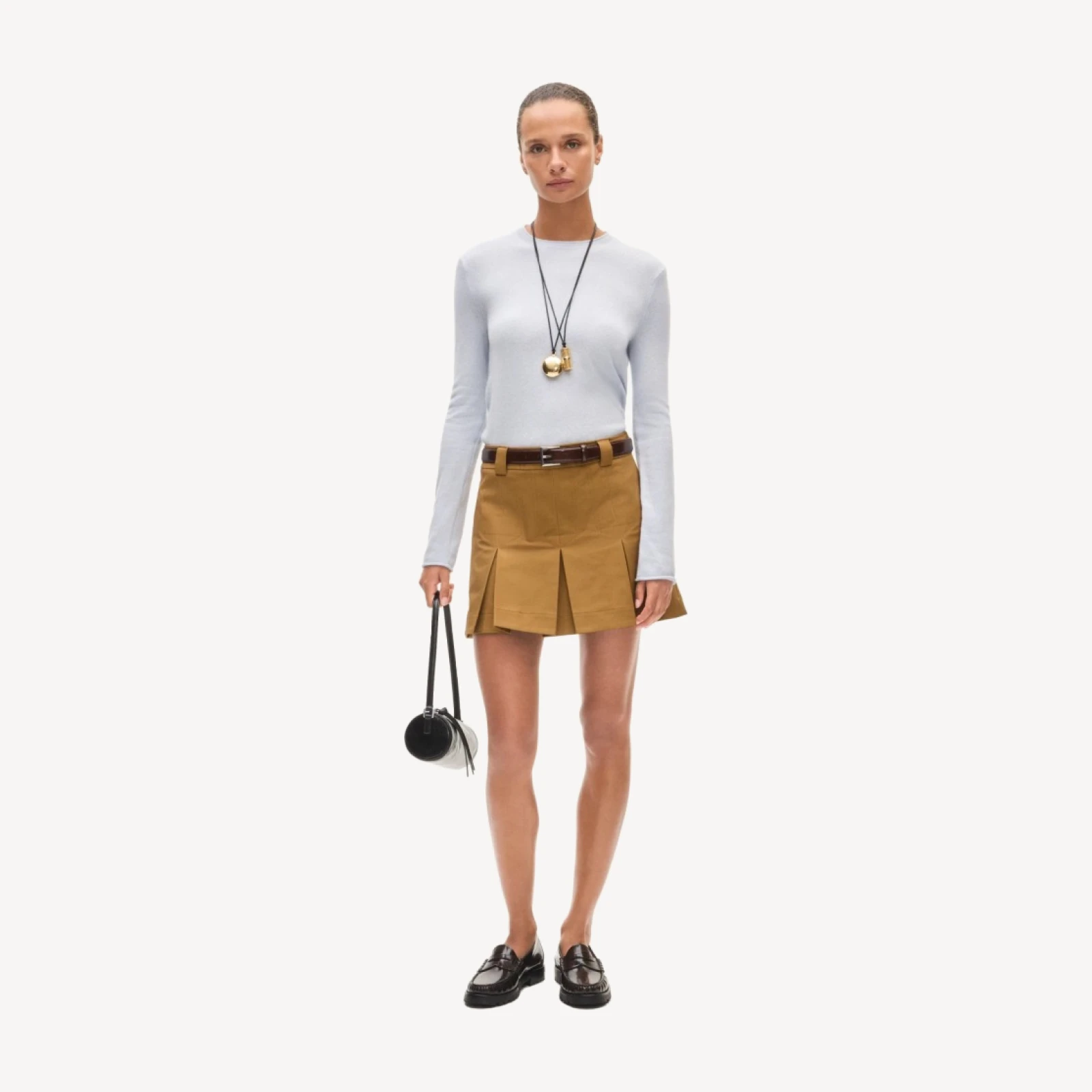 Pleated mini skirt in double poplin