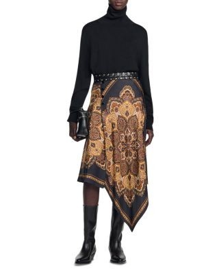 Sandro Portobello Asymmetrical Scarf Print Skirt
