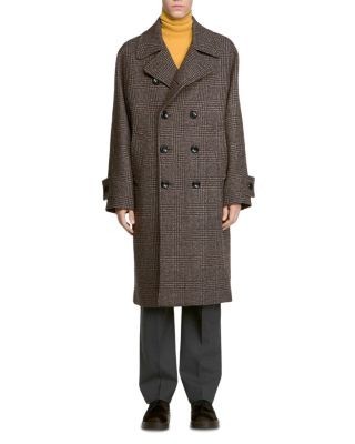 Sandro Otto Lapel Collar Wool Blend Check Coat
