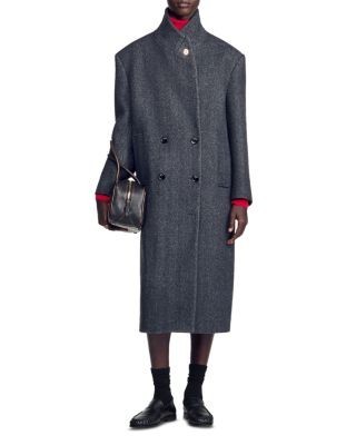 Sandro Bradford Herringbone Wool Blend Coat