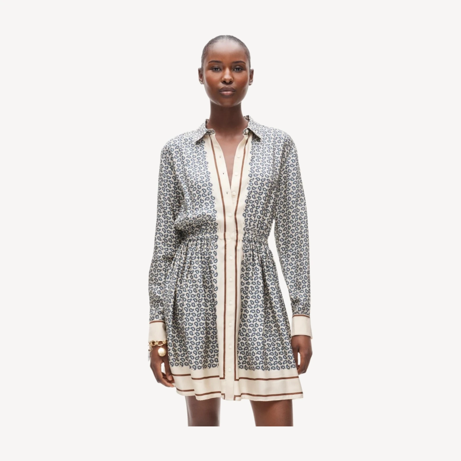 Drapey shirt-dress in scarf-print viscose twill