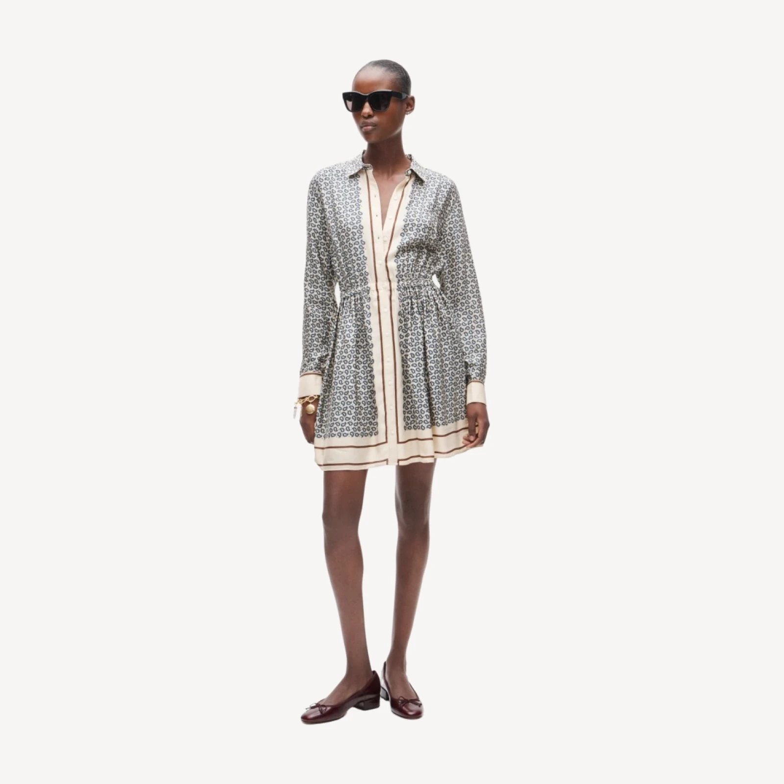 Drapey shirt-dress in scarf-print viscose twill