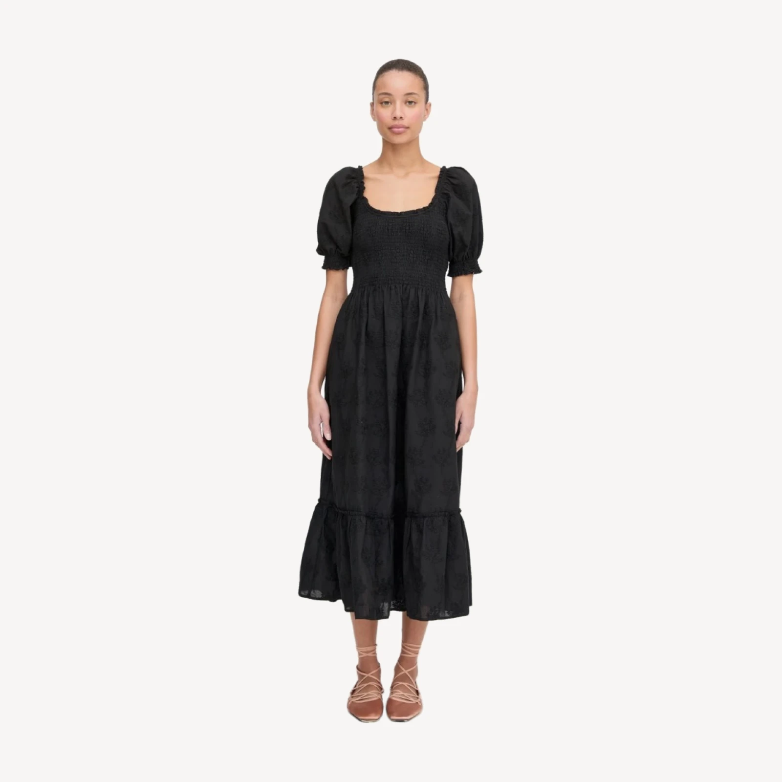 The Louisa Nap Dress - Black Embroidered Bouquet