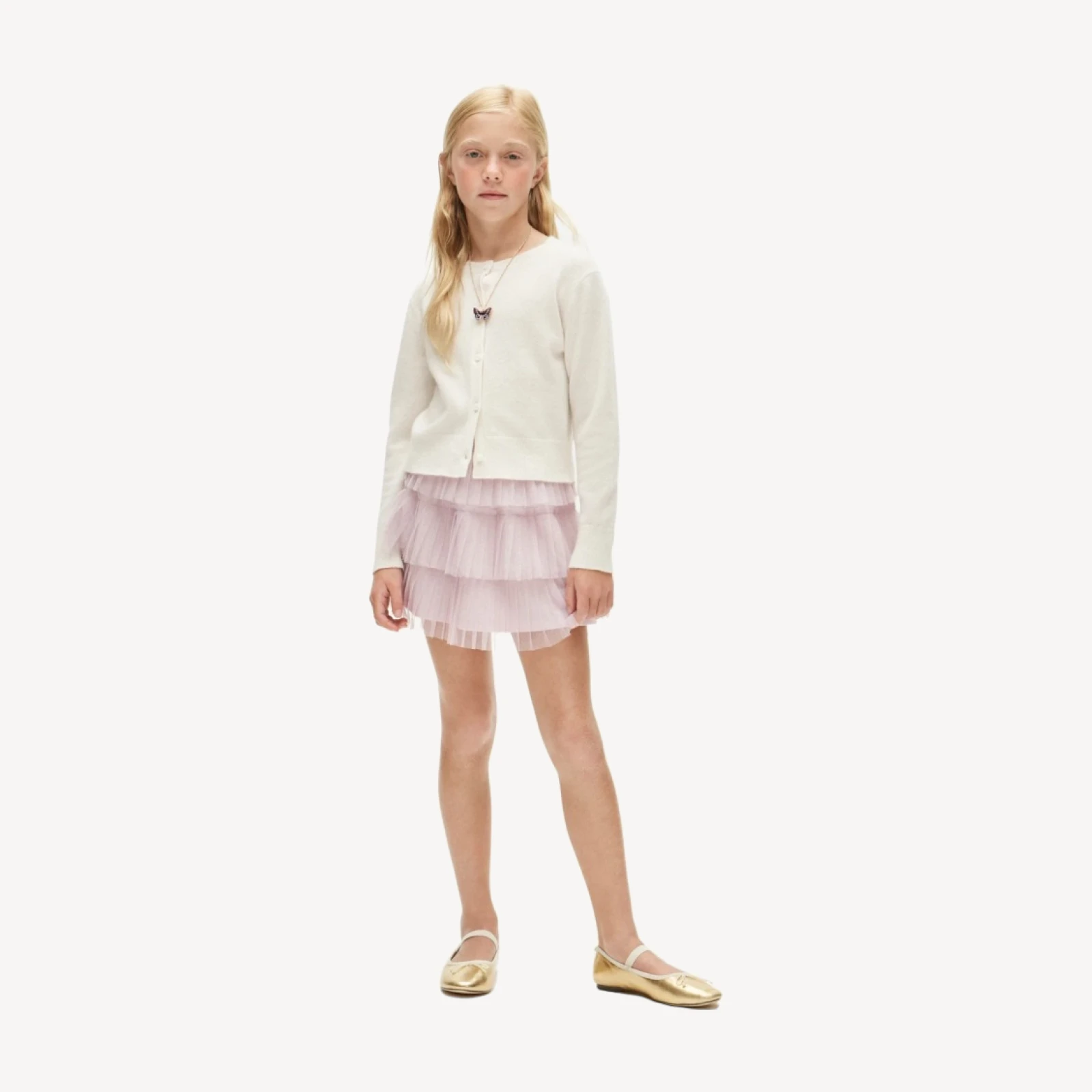 Girls' tiered skirt in Lurex® metallic threads tulle