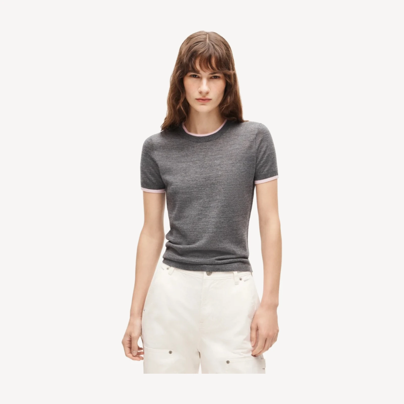 Sweater-tee in contrast-trim merino wool