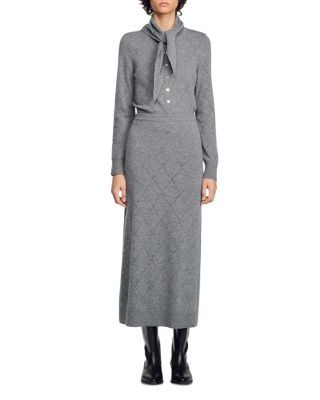 Sandro Coralyna Wool Blend Pointelle Knit Skirt