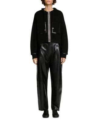 Sandro Arlo Hooded Leather Trim Cardigan