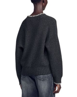 Sandro Augusta Wool Blend Whipstitch V Neck Sweater