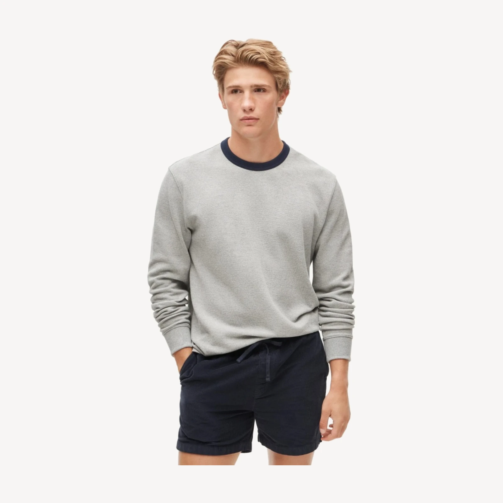Long-sleeve macropiqué ringer T-shirt