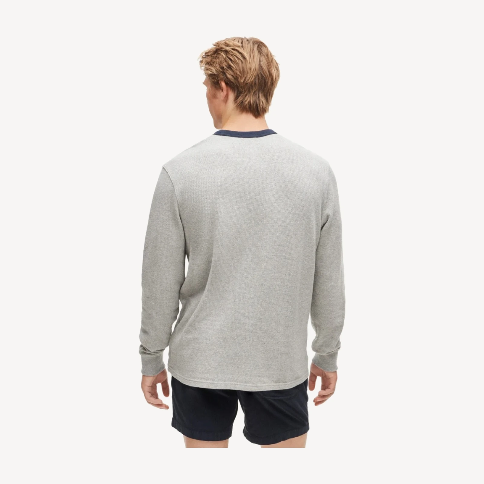 Long-sleeve macropiqué ringer T-shirt