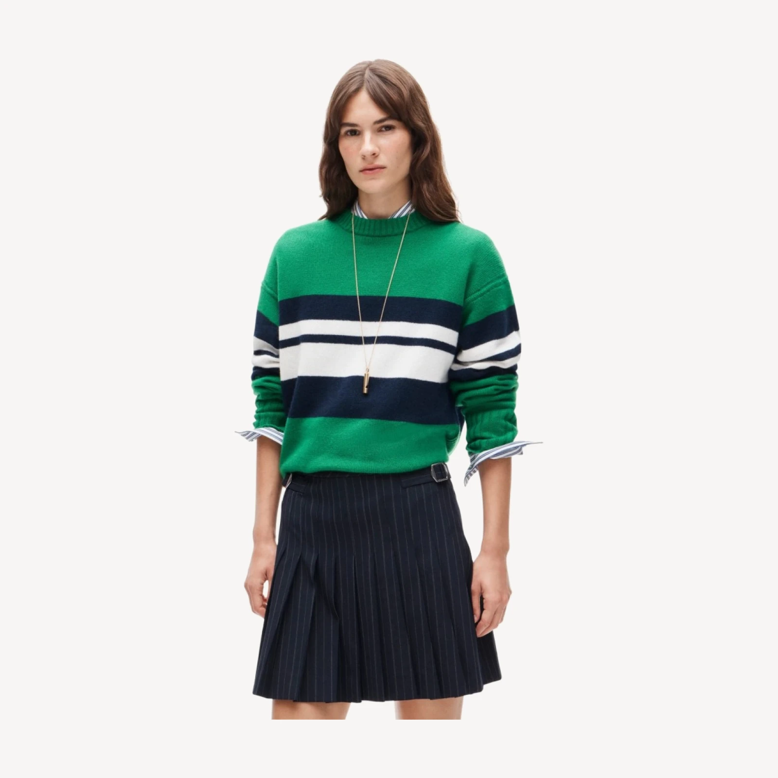 Ivy mini skirt in pinstriped Gramercy suiting
