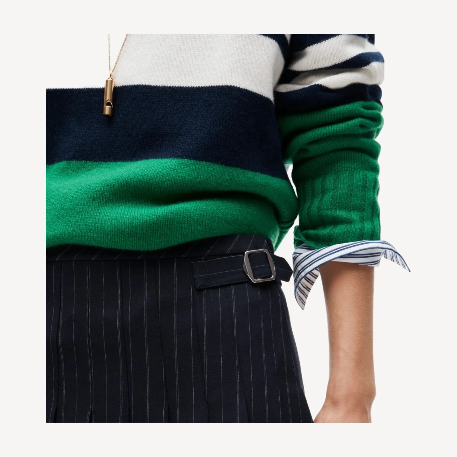 Ivy mini skirt in pinstriped Gramercy suiting