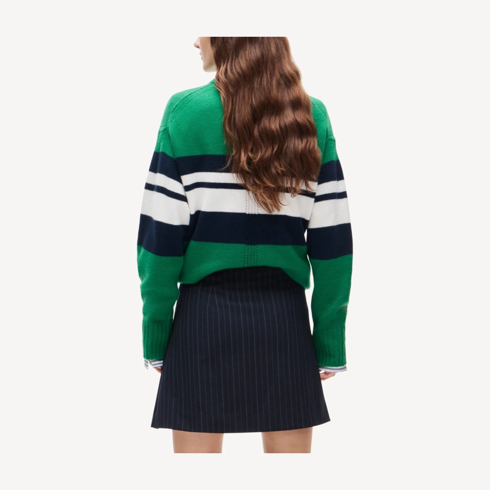 Ivy mini skirt in pinstriped Gramercy suiting