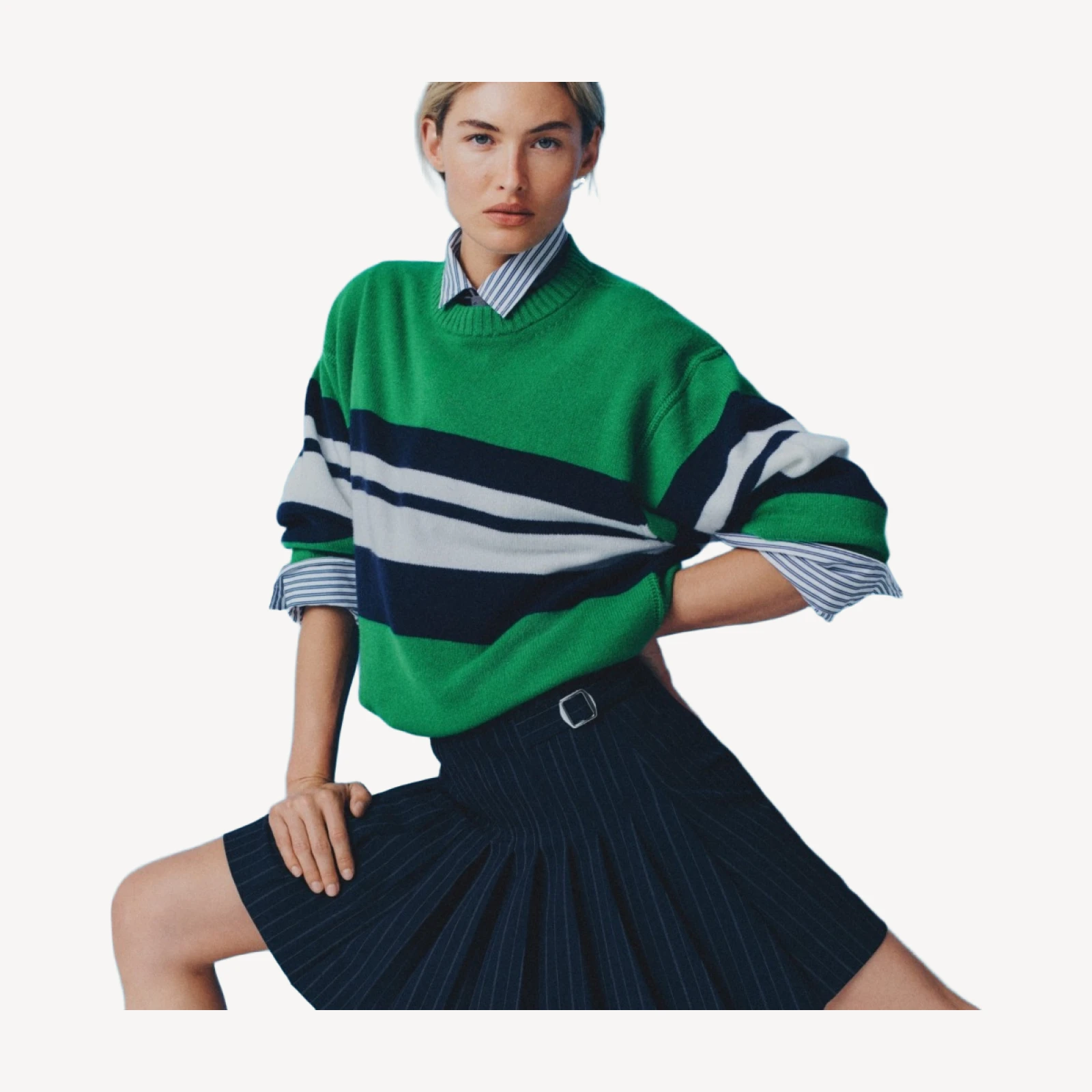 Ivy mini skirt in pinstriped Gramercy suiting
