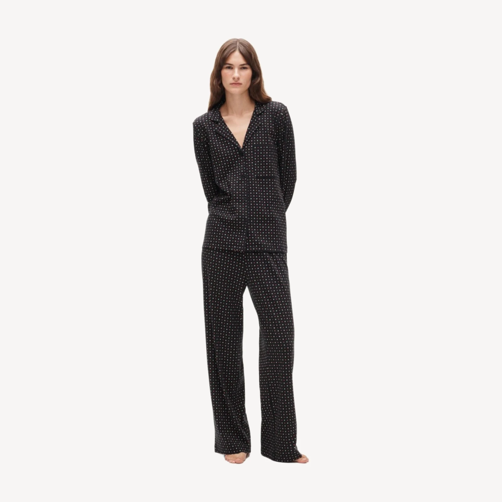 Dreamy rib long-sleeve pajama pant set in daisy print