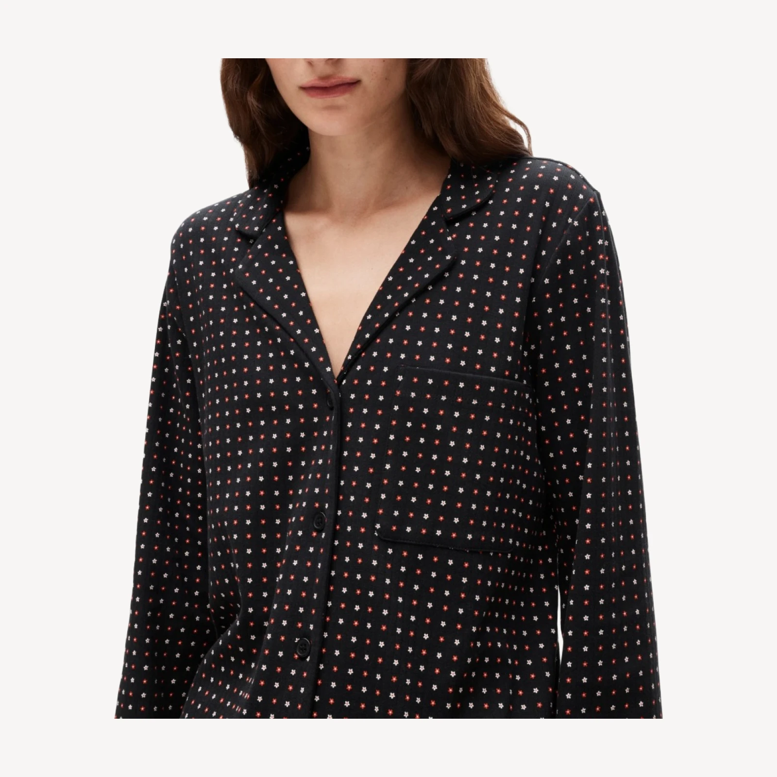 Dreamy rib long-sleeve pajama pant set in daisy print