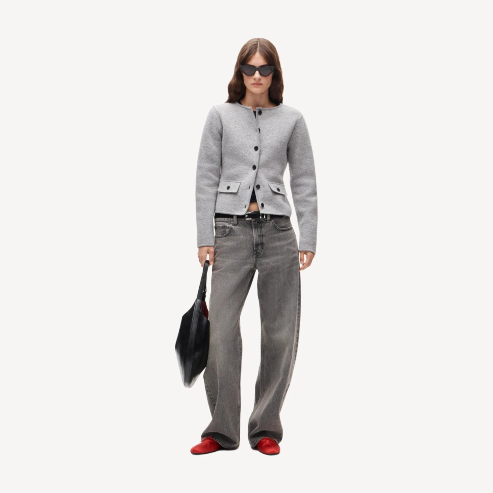 Boatneck sweater-jacket in boiled merino wool