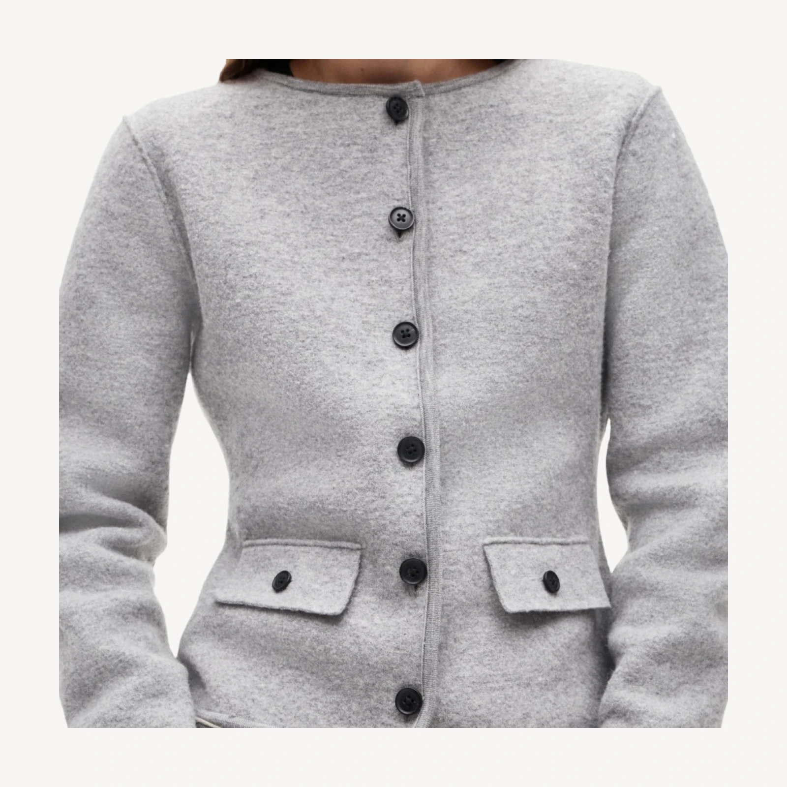 Boatneck sweater-jacket in boiled merino wool