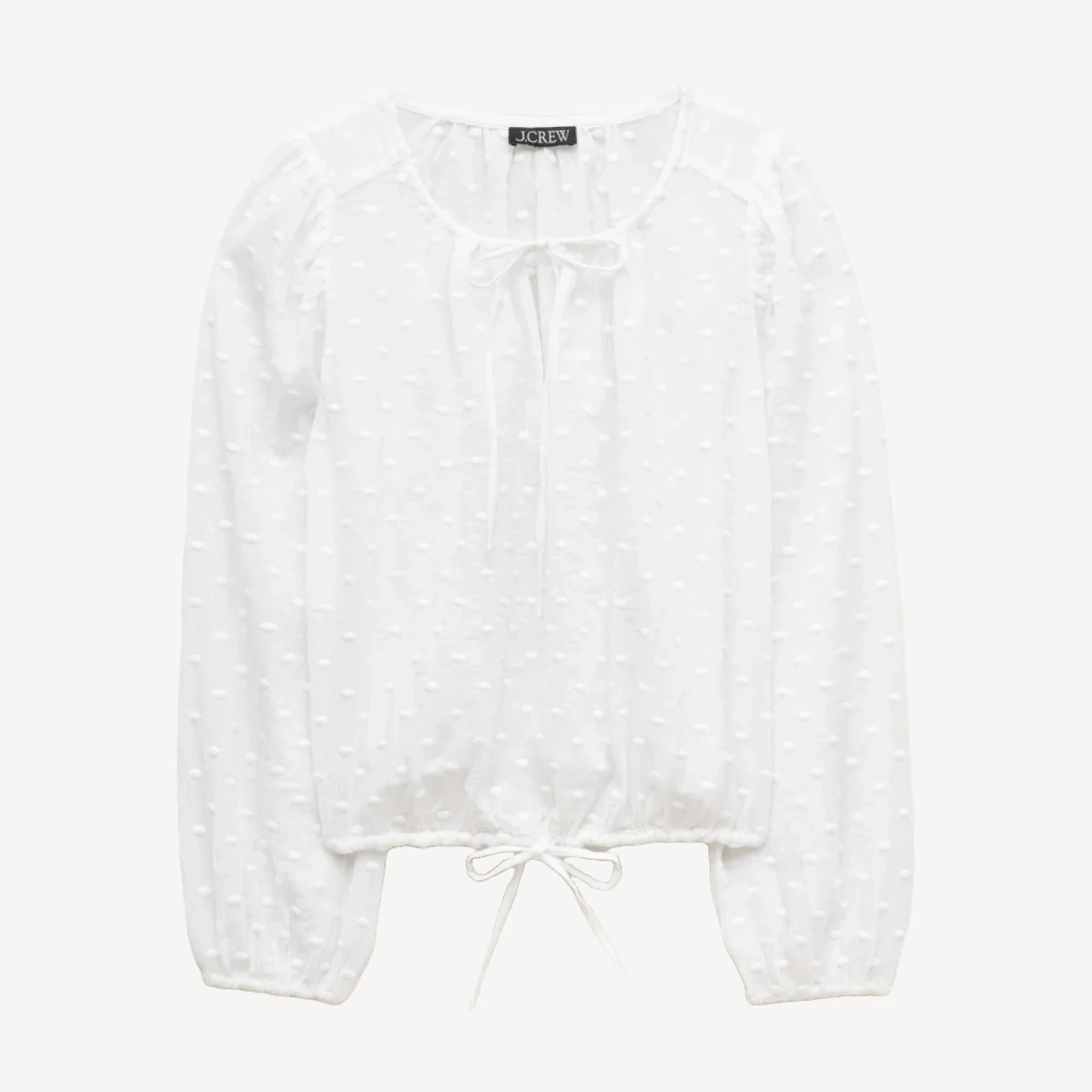 Drawstring-waist top in featherweight voile dot print