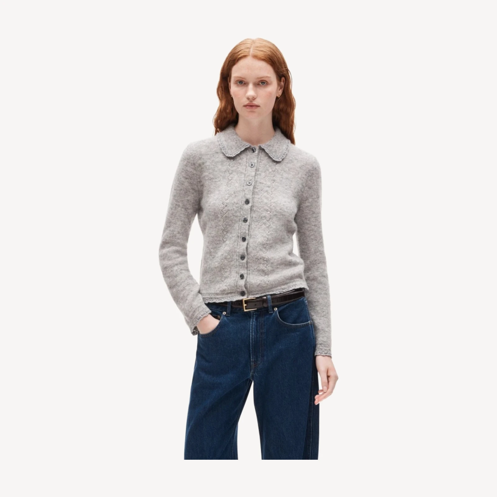Pointelle cardigan in alpaca blend