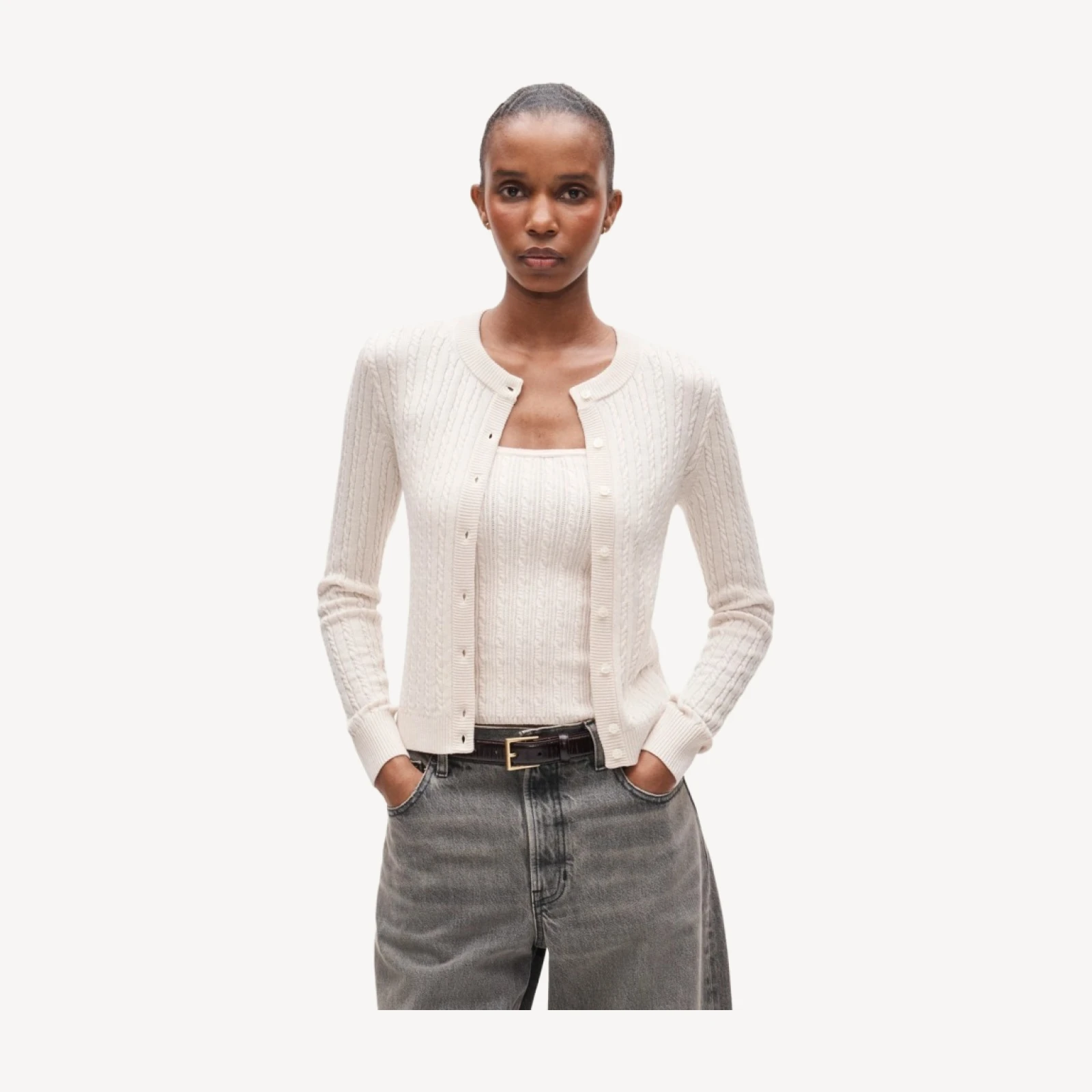 Cable-knit cardigan in merino wool blend