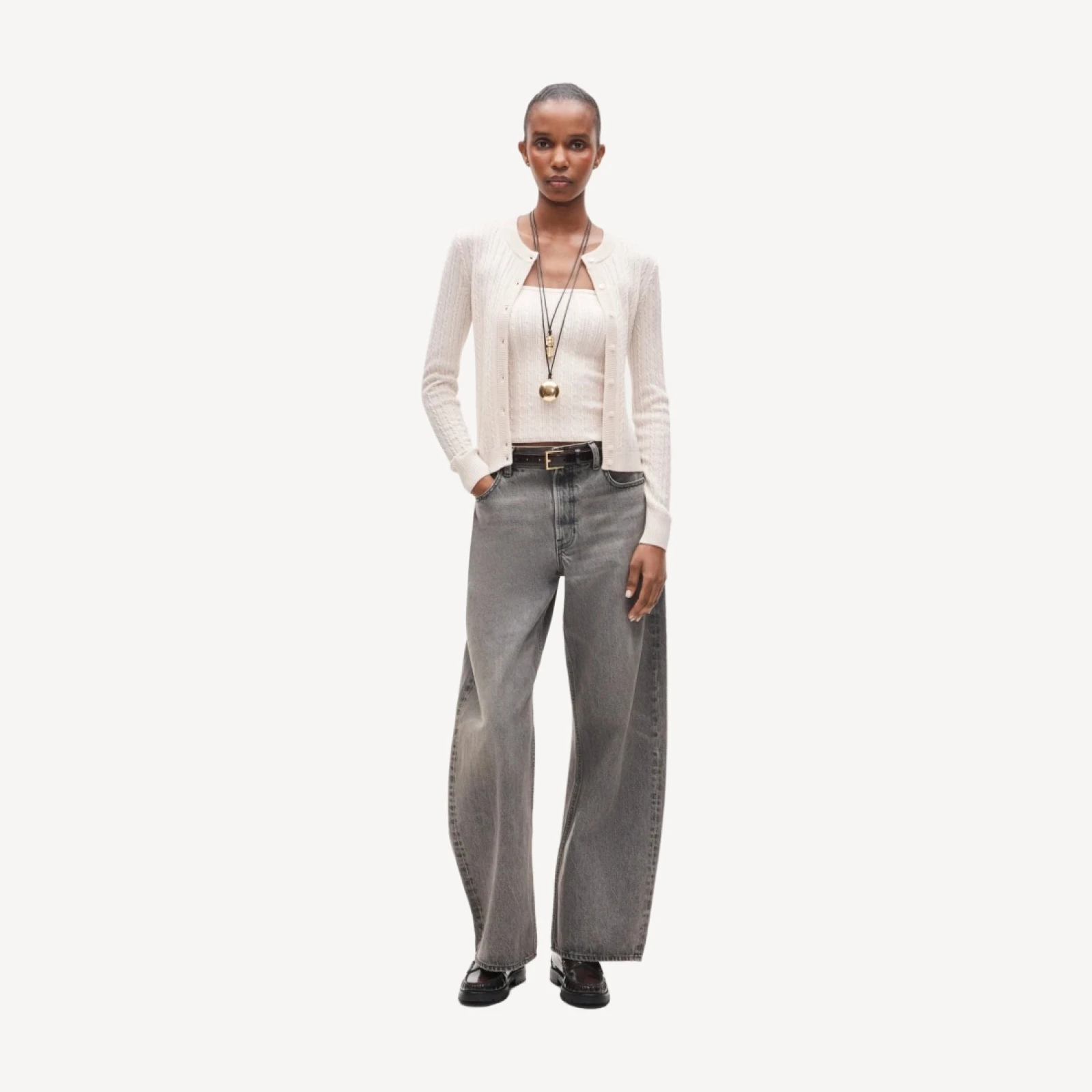 Cable-knit cardigan in merino wool blend
