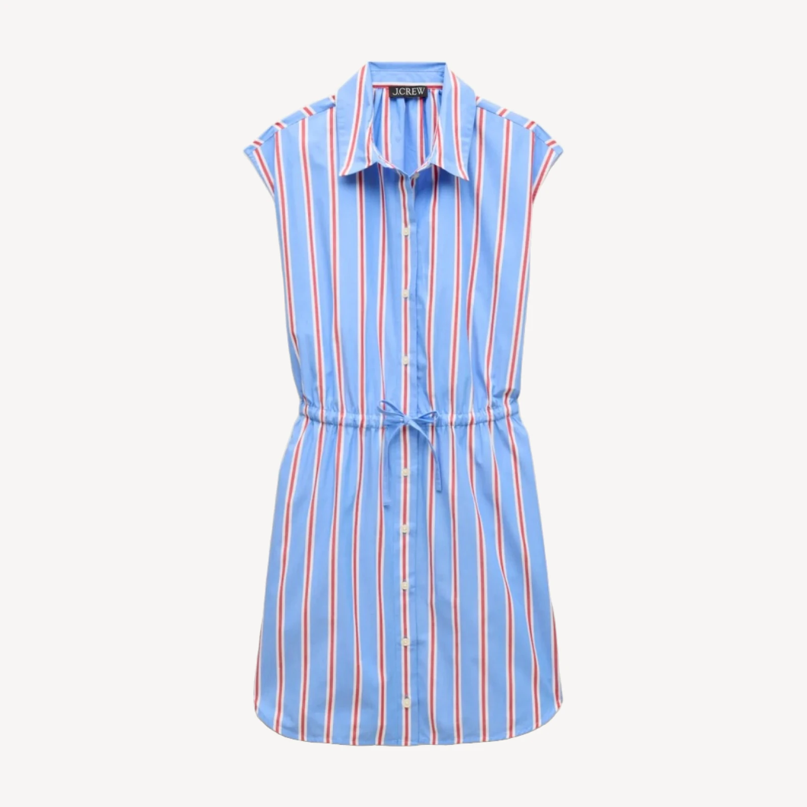 Cap-sleeve shirt-dress in striped cotton poplin
