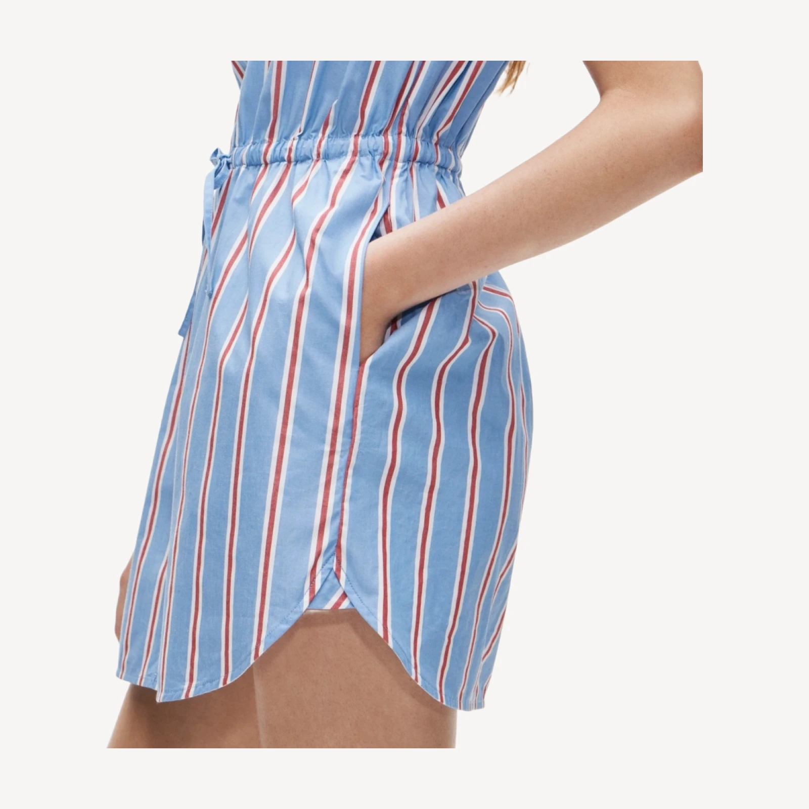 Cap-sleeve shirt-dress in striped cotton poplin