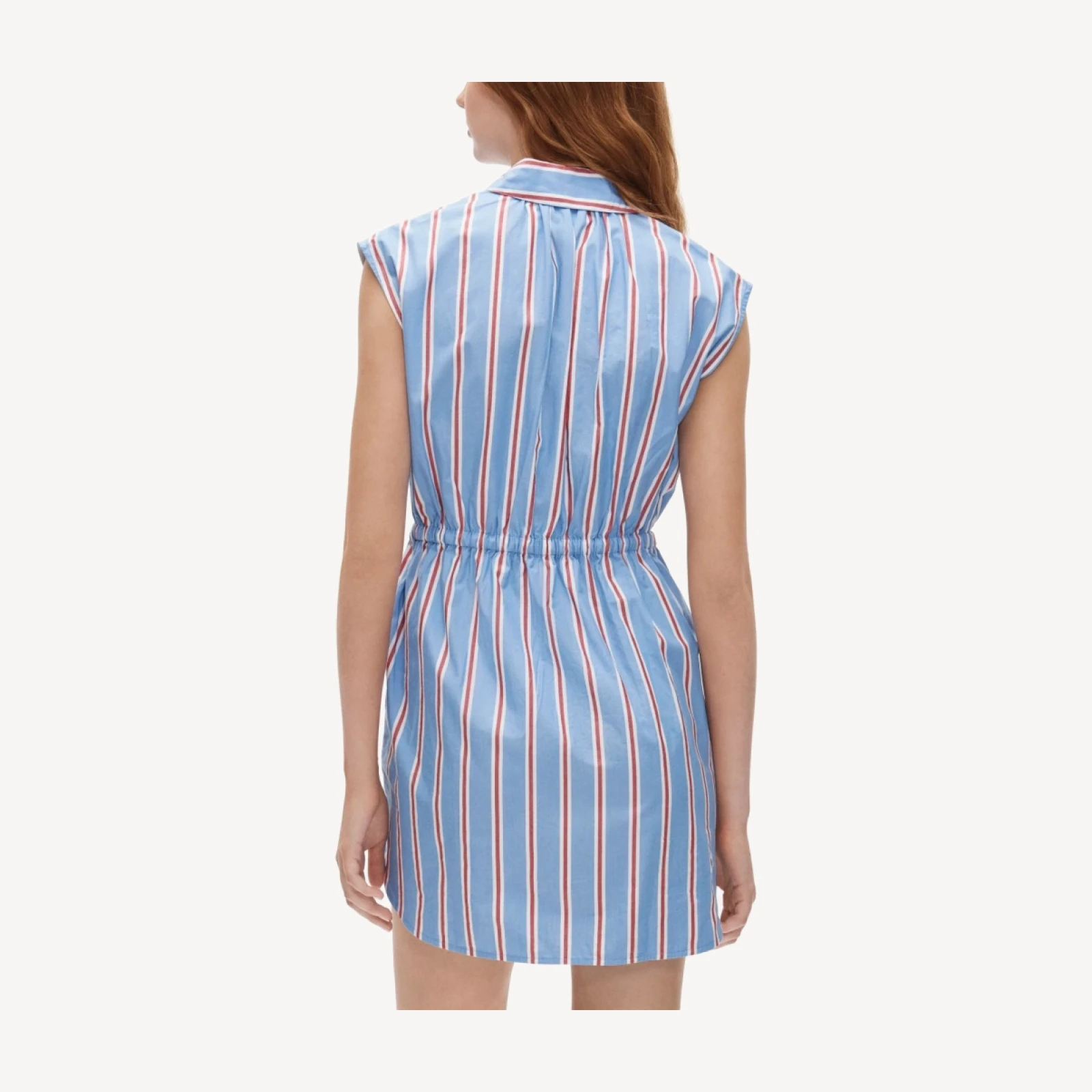 Cap-sleeve shirt-dress in striped cotton poplin