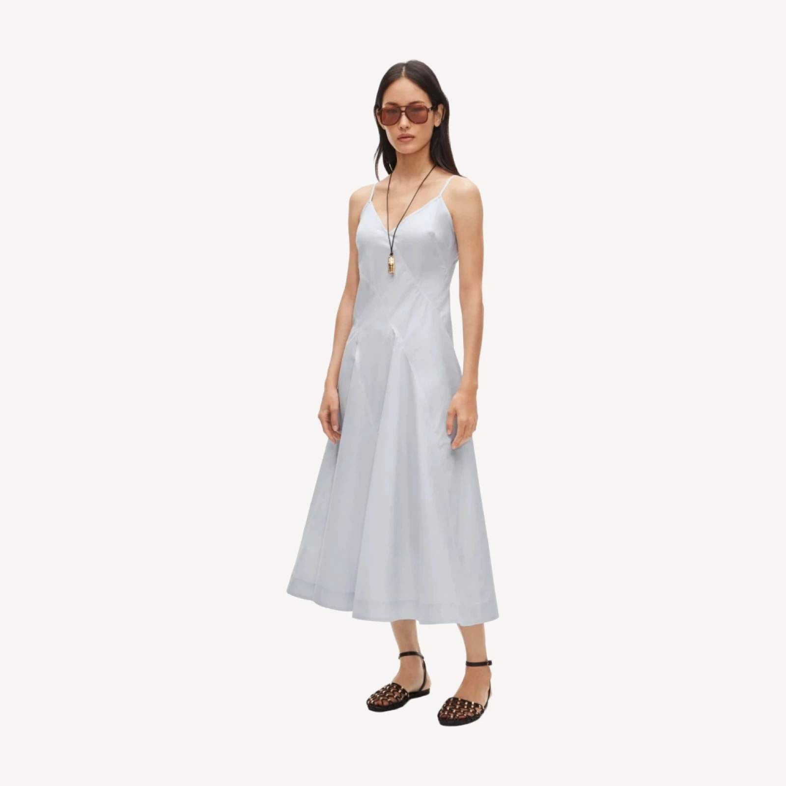 Diagonal-seam dress in cotton poplin