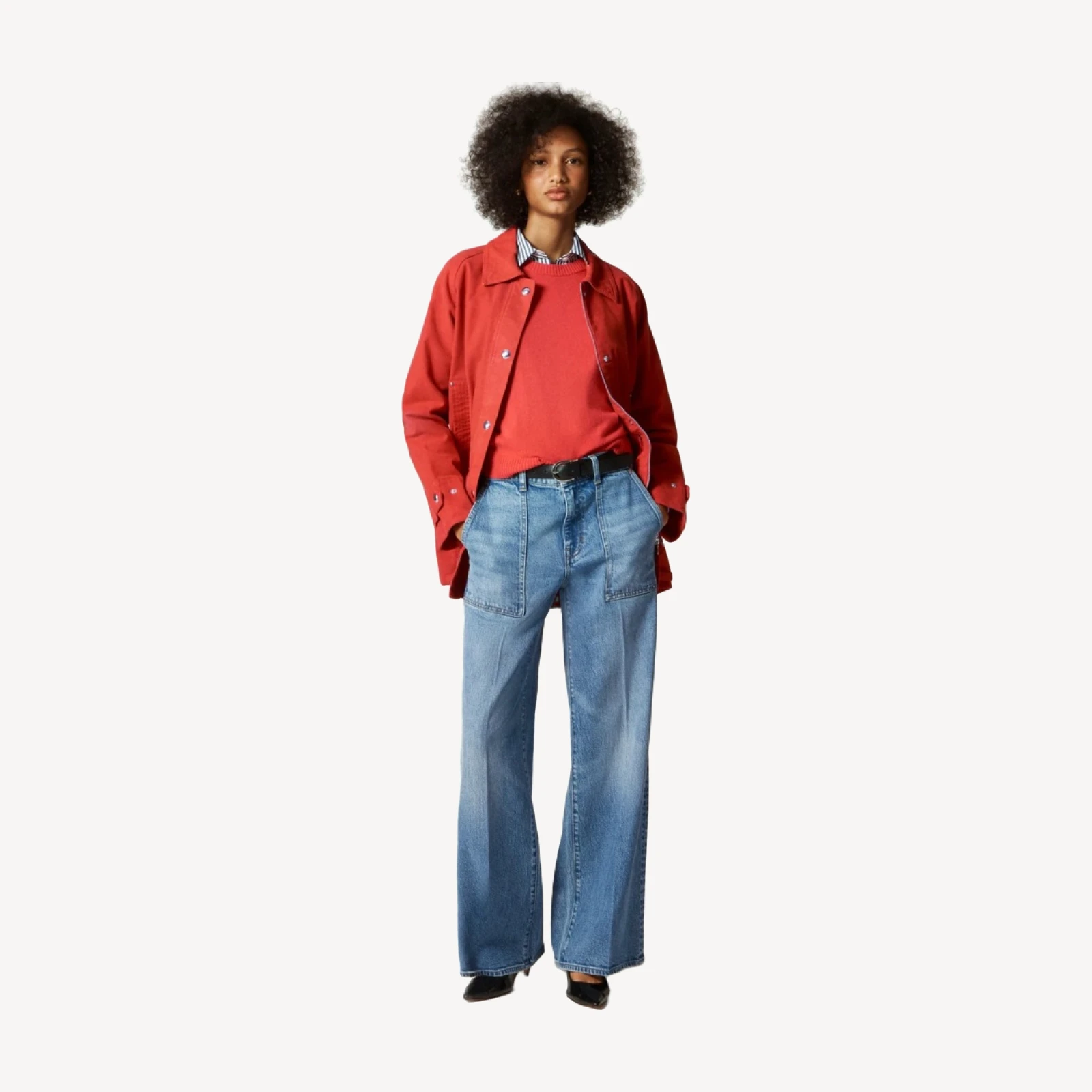 Camp-pocket wide-leg jean