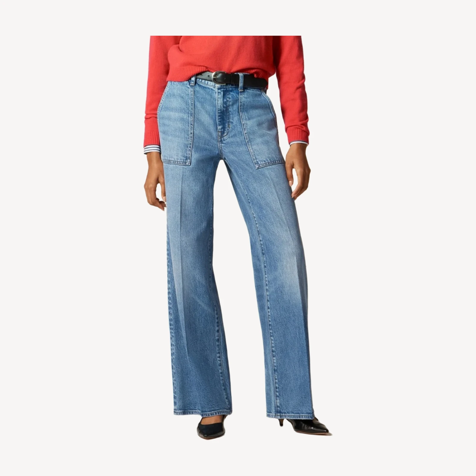 Camp-pocket wide-leg jean