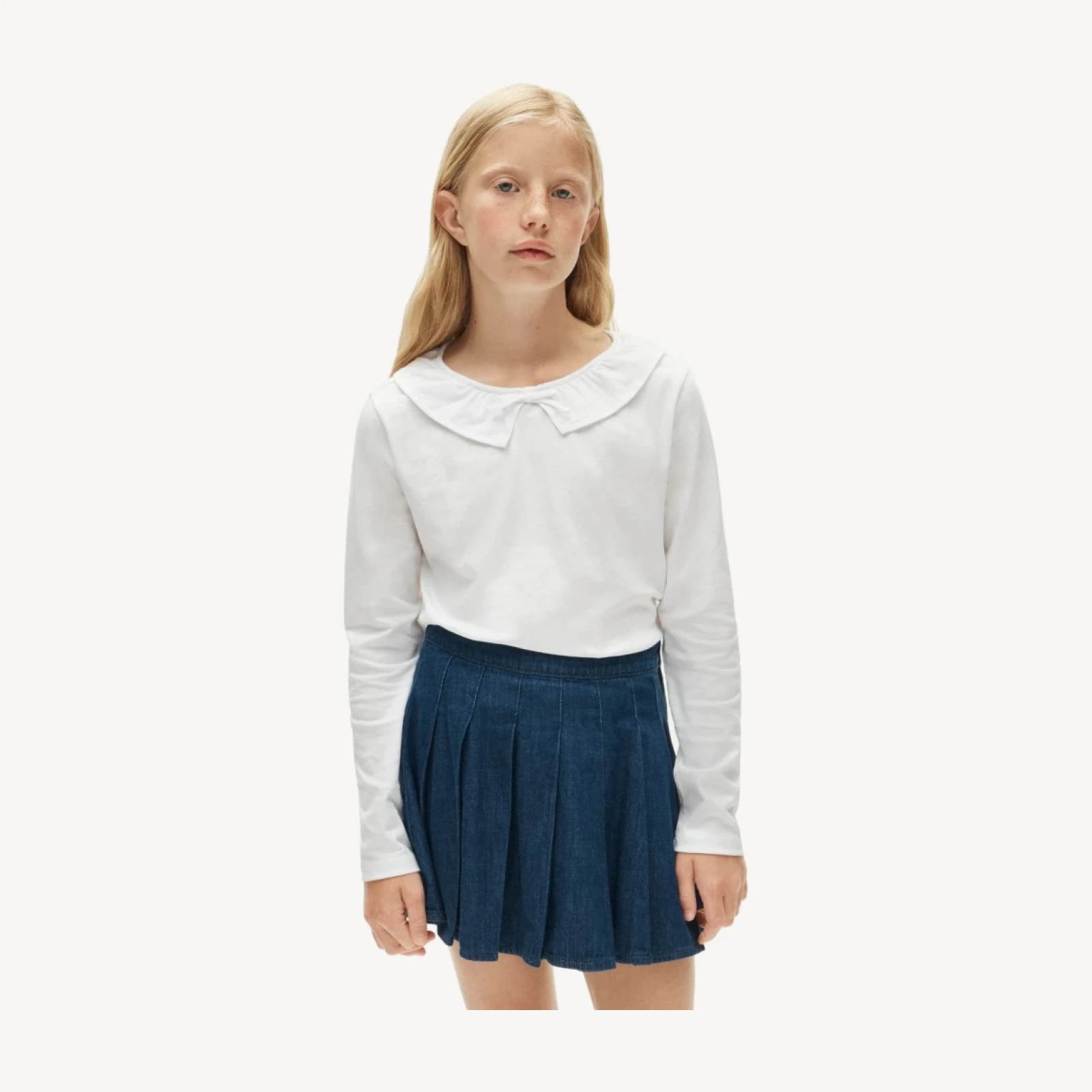 Girls' collared T-shirt in striped broken-in jersey