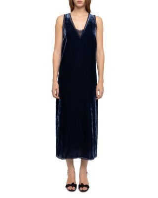 Zadig & Voltaire Renzo Velvet Lace Trim Midi Dress