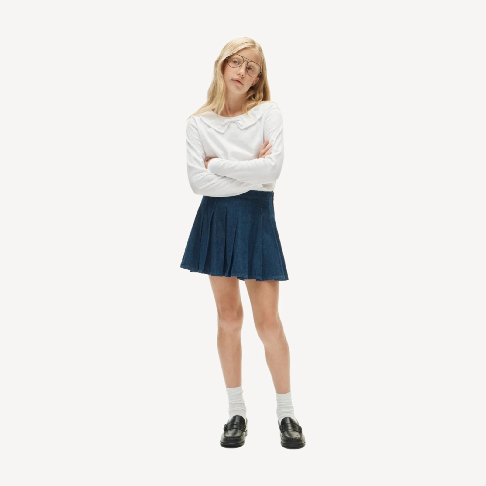 Girls' collared T-shirt in striped broken-in jersey