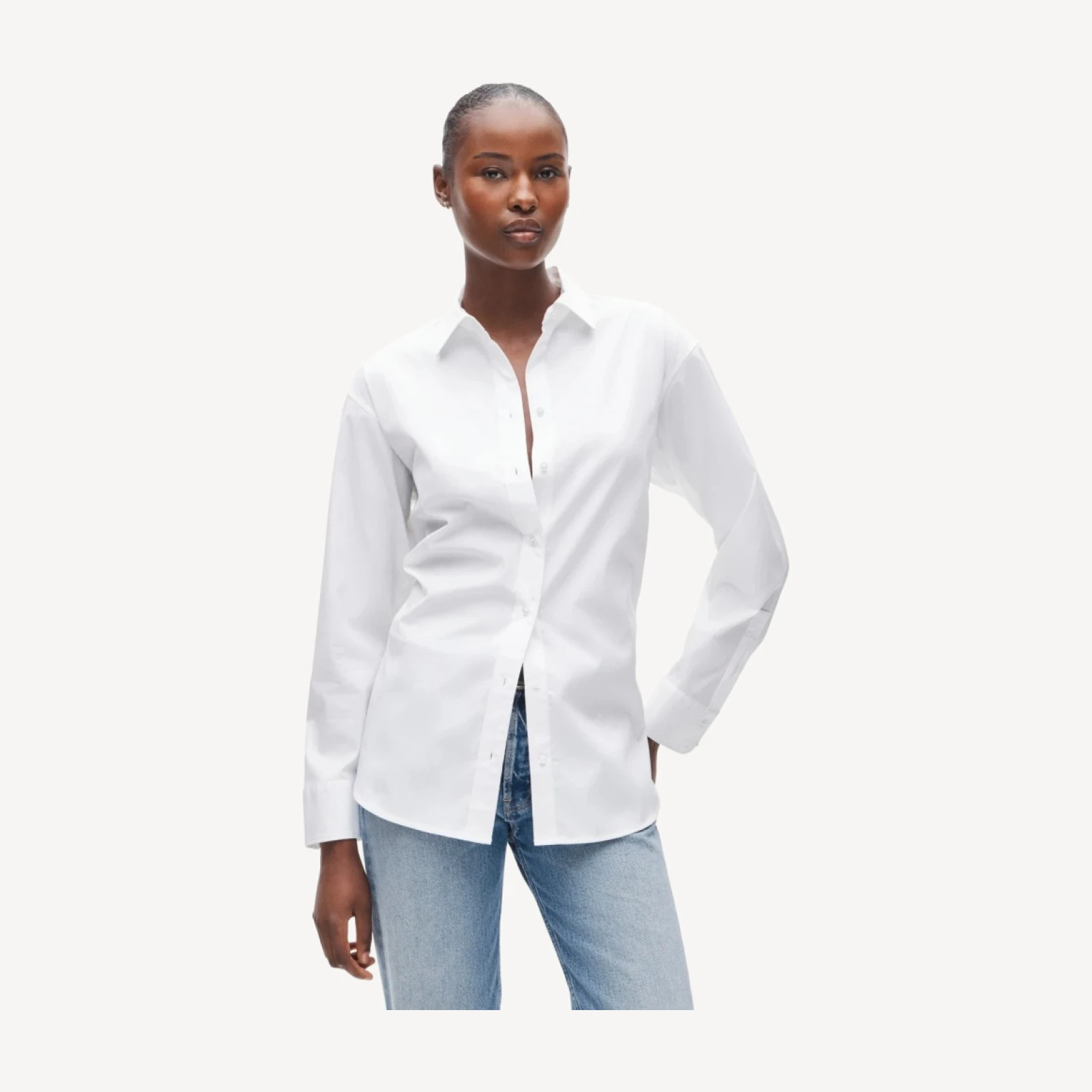 Cinched-back button-up shirt in Greenwich poplin