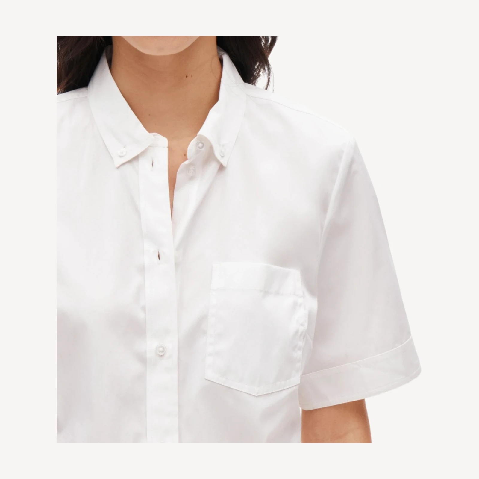 Cropped button-up short-sleeve shirt in cotton poplin