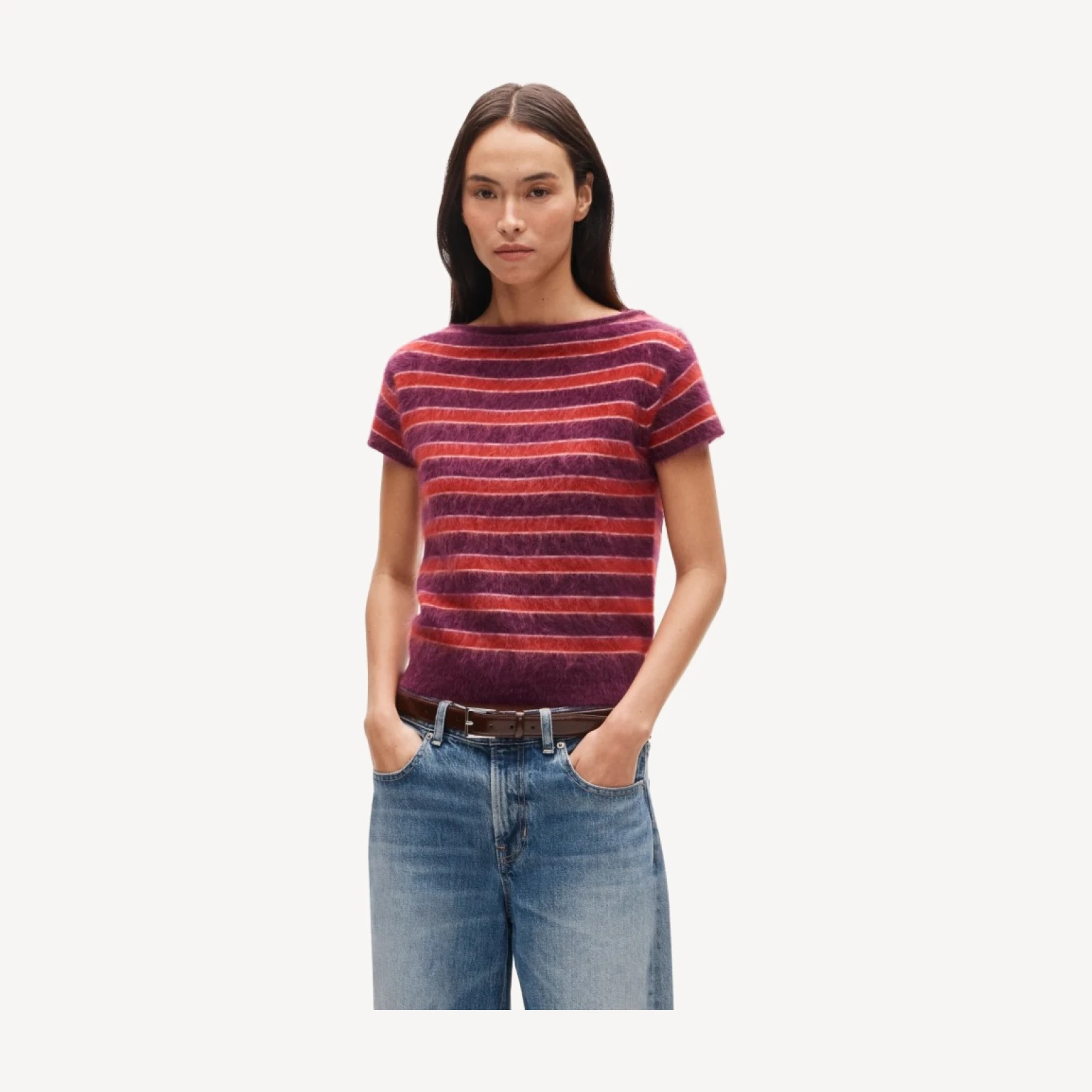 Brushed cashmere boatneck sweater in stripe