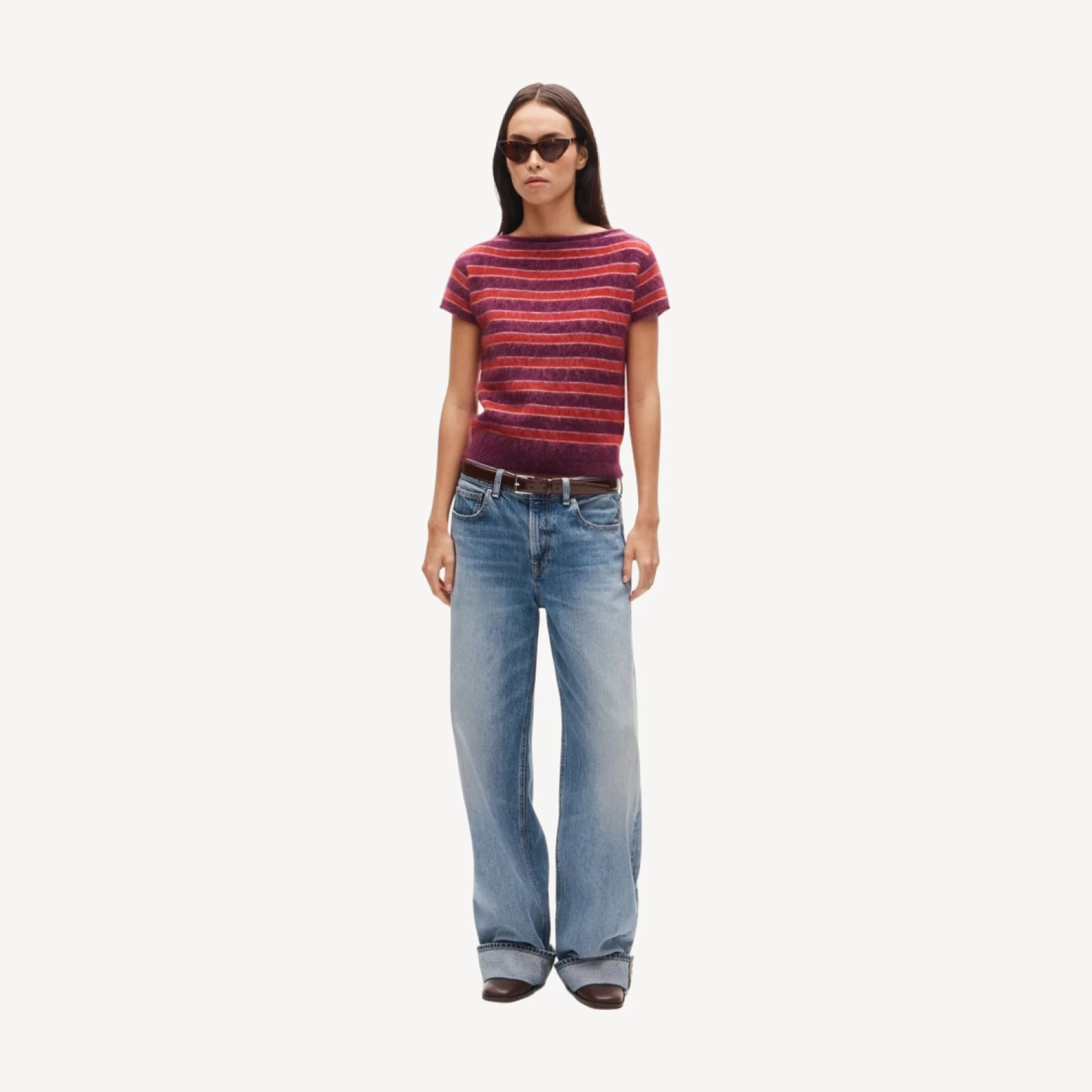 Brushed cashmere boatneck sweater in stripe