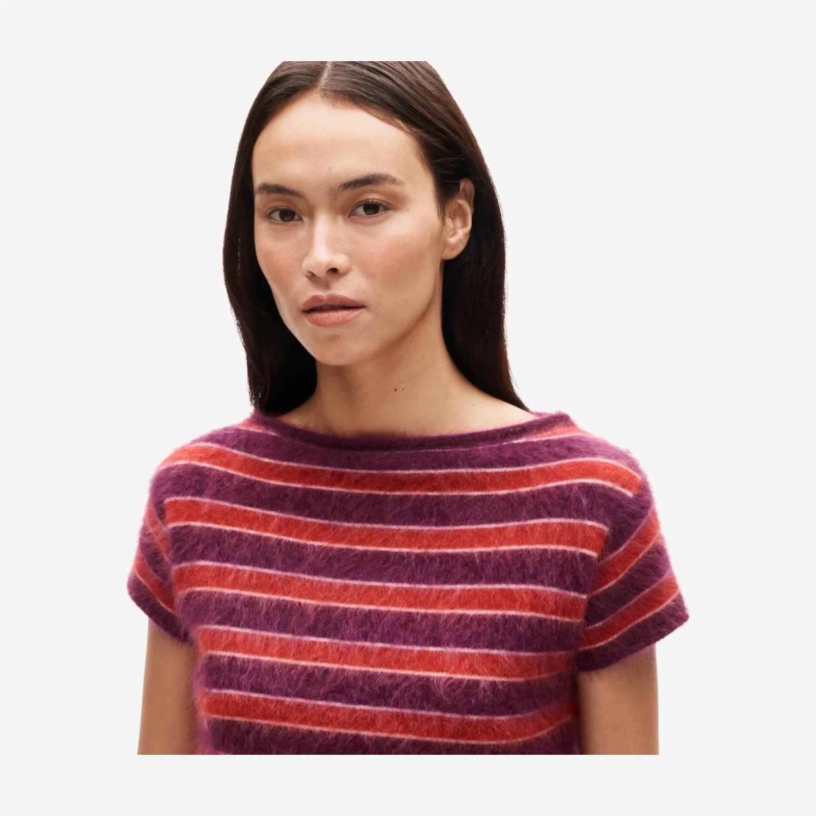 Brushed cashmere boatneck sweater in stripe