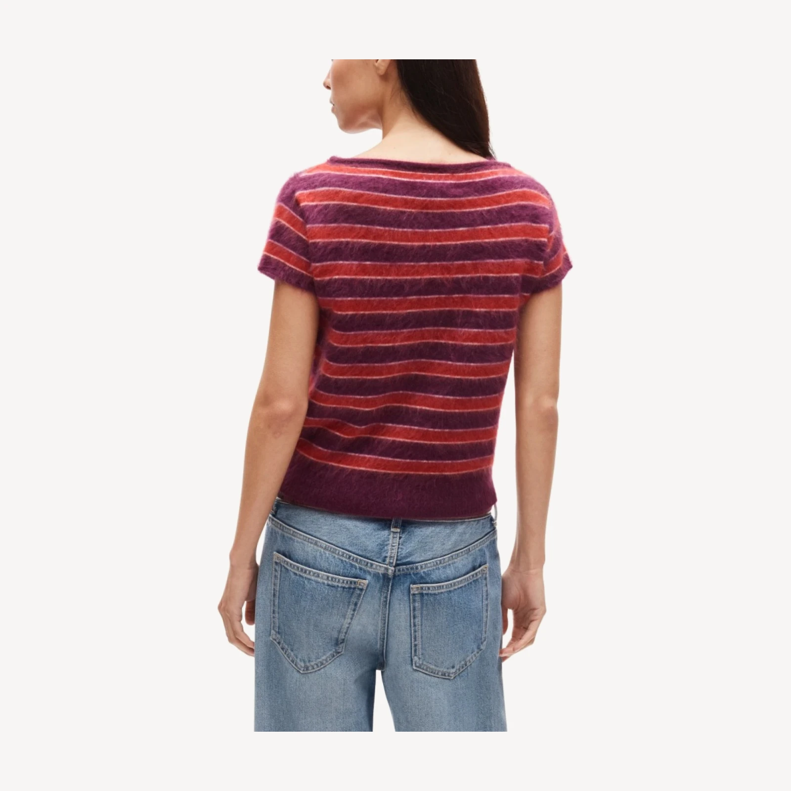 Brushed cashmere boatneck sweater in stripe
