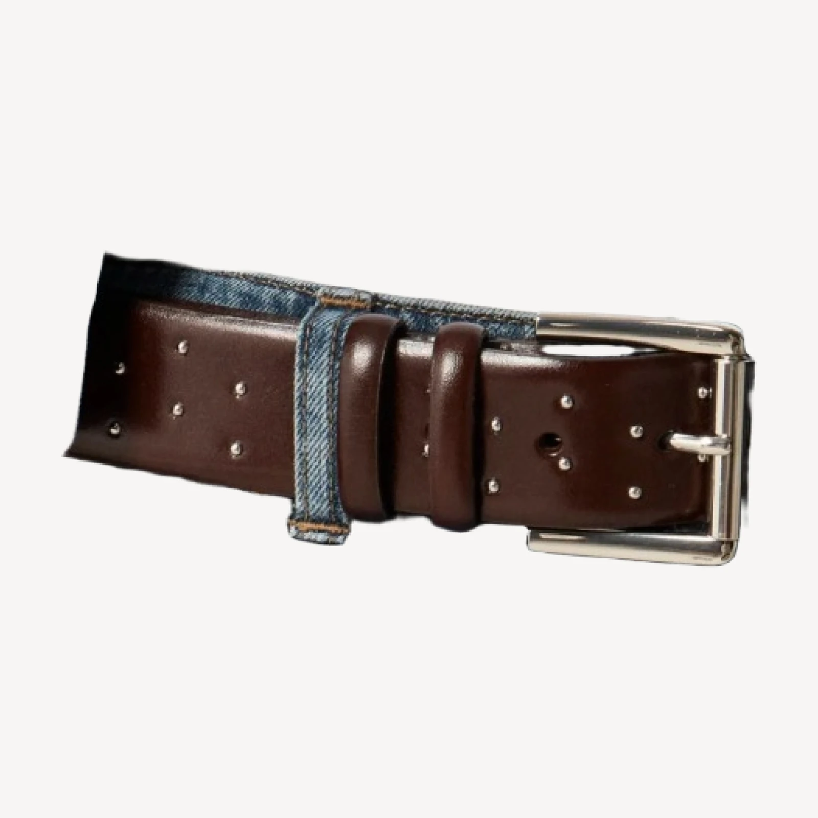 Wide belt in studded Italian leather