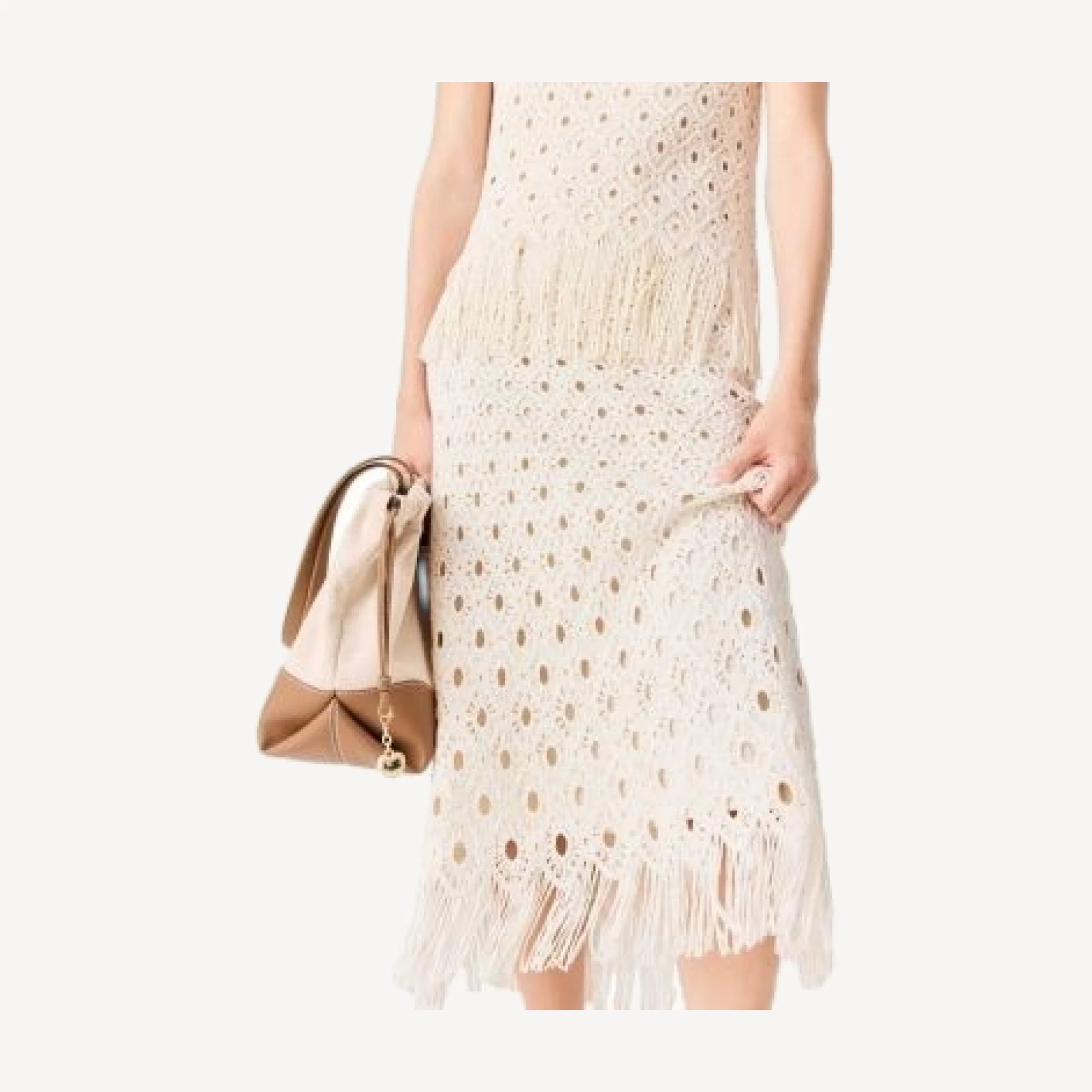 Maje Jovale Fringed Crochet Midi Skirt