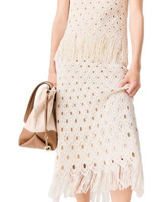 Maje Jovale Fringed Crochet Midi Skirt