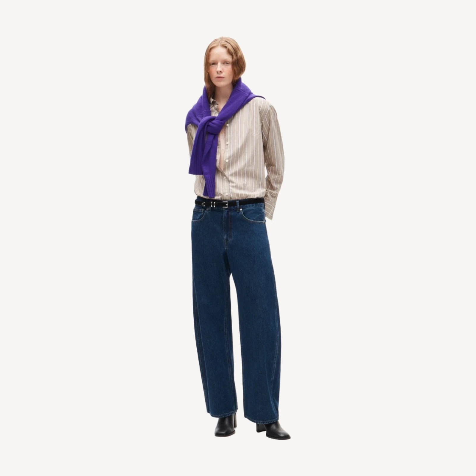 Eckhaus Latta x J.Crew overlap button-down shirt in striped cotton poplin
