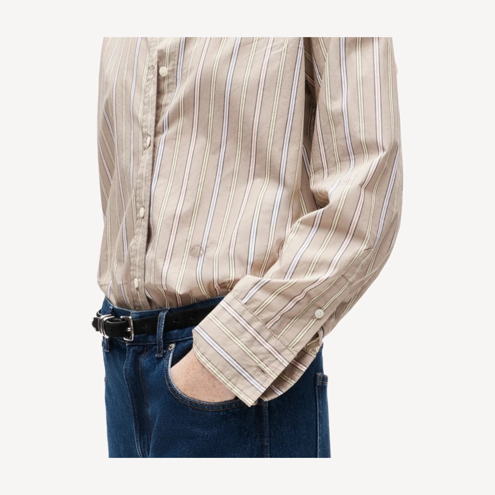 Eckhaus Latta x J.Crew overlap button-down shirt in striped cotton poplin