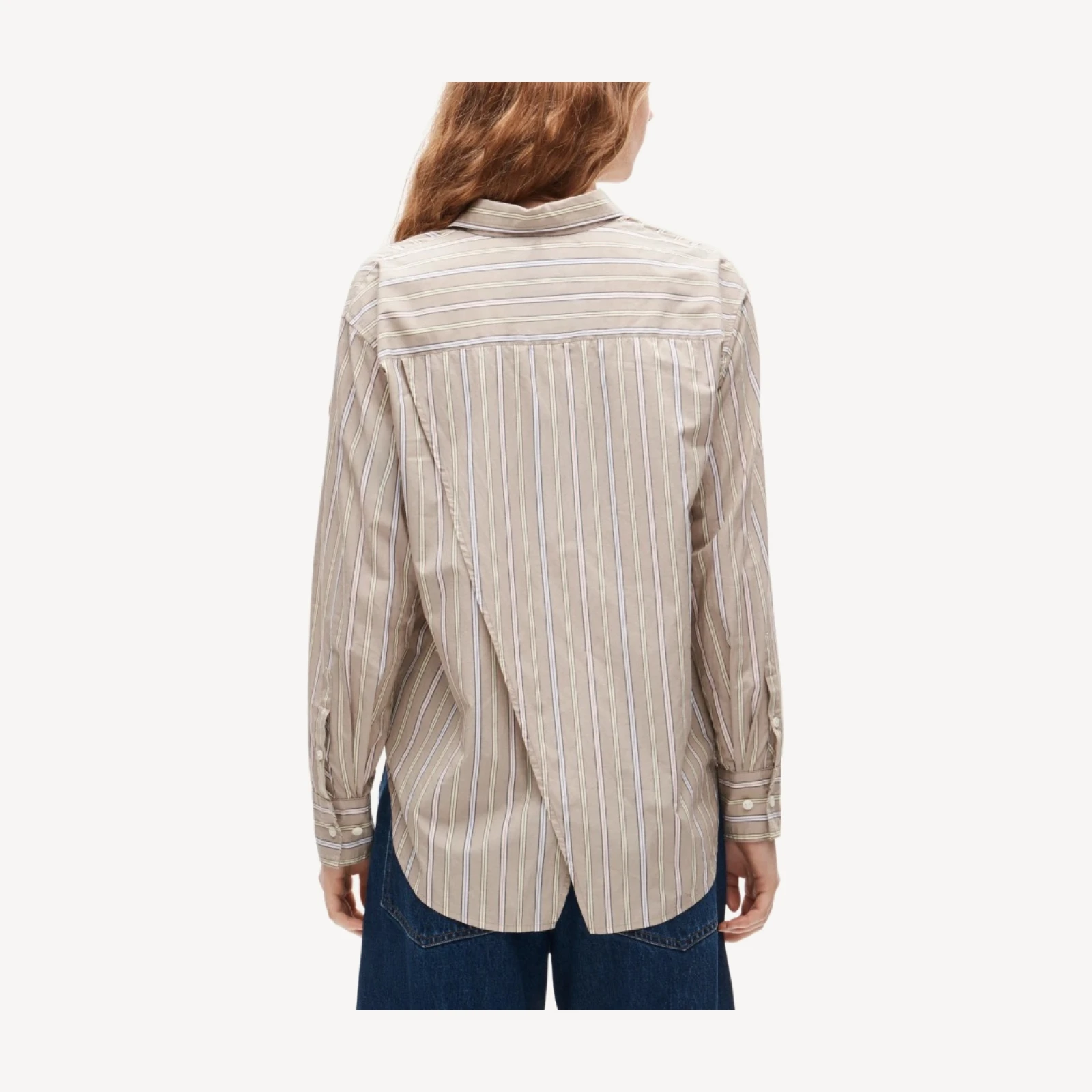 Eckhaus Latta x J.Crew overlap button-down shirt in striped cotton poplin