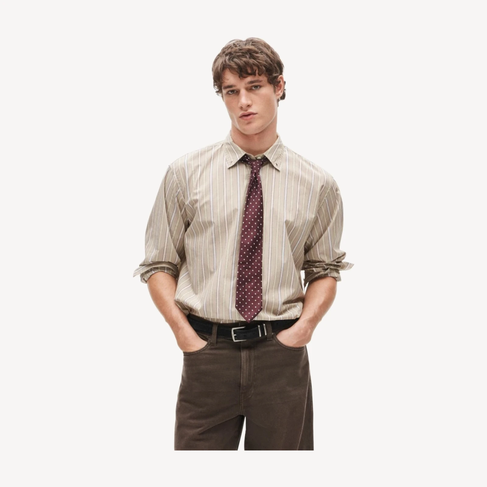 Eckhaus Latta x J.Crew overlap button-down shirt in striped cotton poplin
